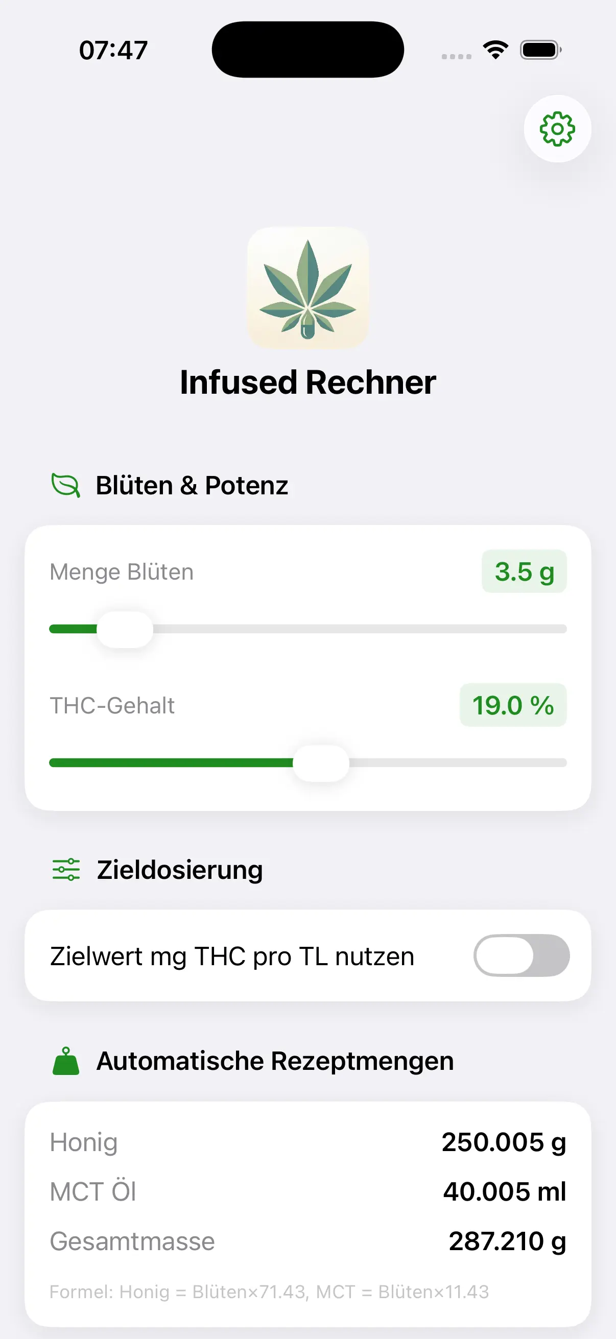 Infusion Calculator Dashboard Screenshot
